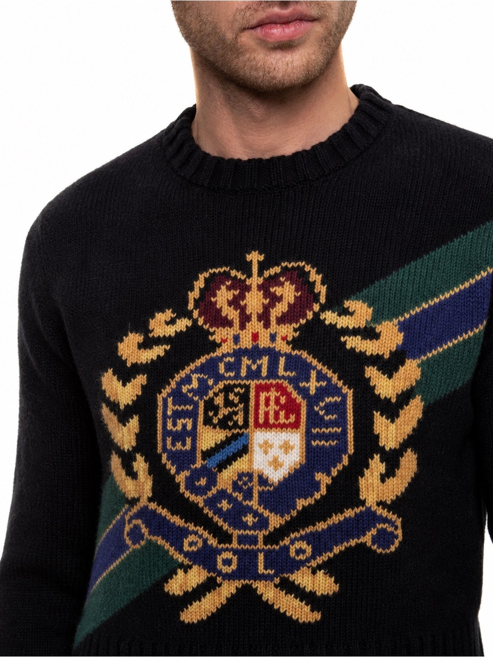 VNTG Polo Ralph Lauren (M/L) MCMLXVII Crest Black Sweater Size Large